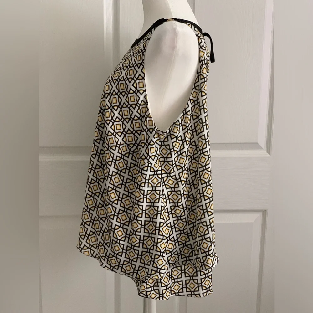 WORTHINGTON Women’s Sleeveless Tiered Black White & Gold Print Tank Size: 0X